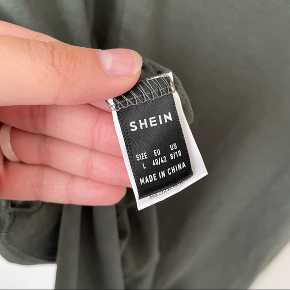 Shein Olive Green Double V-Neck Dress with Pockets Size Large 8/10 - Picture 8 of 8